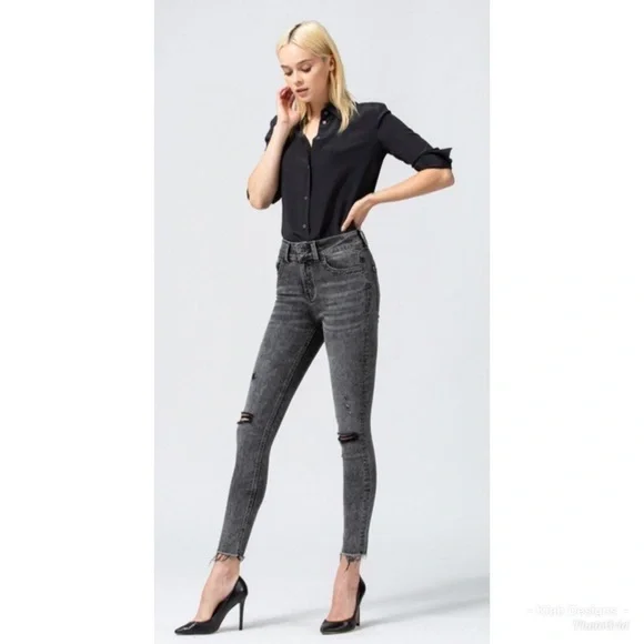 LAST PAIR! VERVET High Waisted Black Acid Wash Skinny Jeans! - Picture 6 of 8